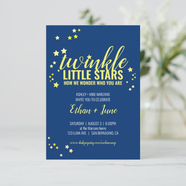 little star twins BABY SHOWER or SIP & SEE Invitation (Standing Front)