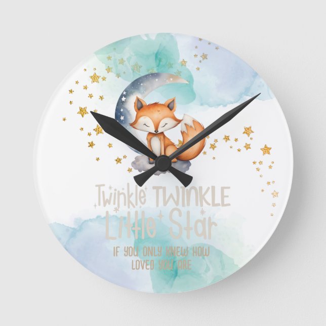 Little Star Woodland Fox Nursery Round Clock (Front)