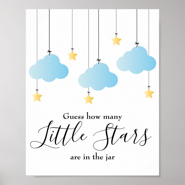 Little Stars Blue Baby Shower Game Sign (Front)