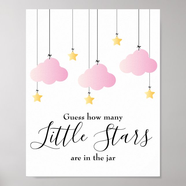 Little Stars Pink Baby Shower Game Sign (Front)