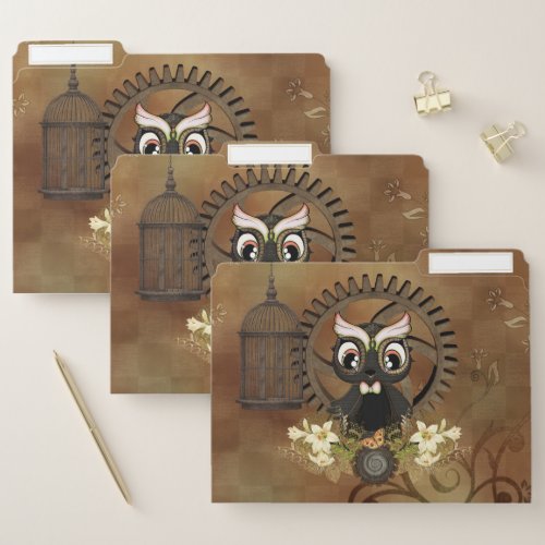 Little steampunk owl file folder