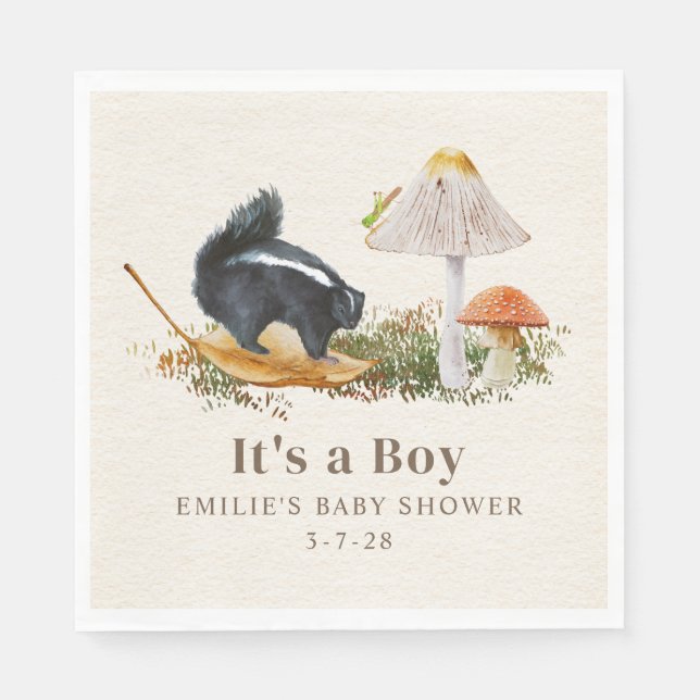 Little Stinker Woodland Skunk Boy Baby Shower Napkins (Front)