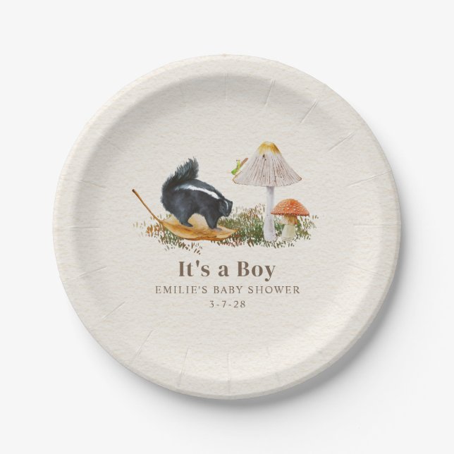 Little Stinker Woodland Skunk Boy Baby Shower Paper Plates (Front)