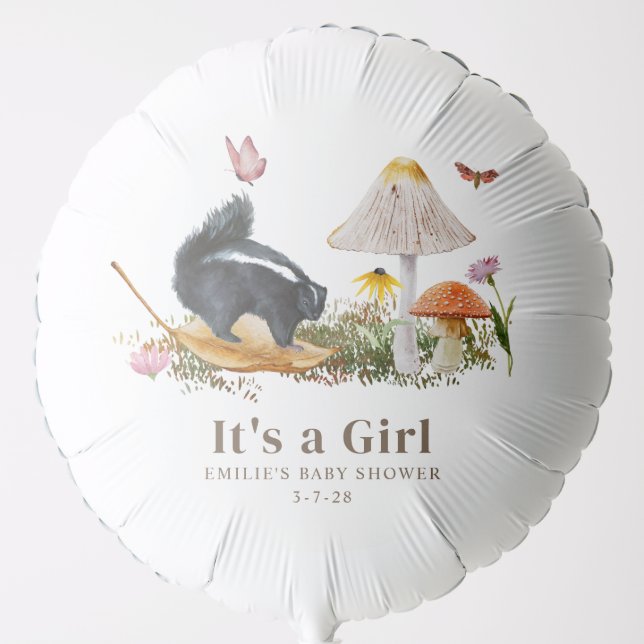 Little Stinker Woodland Skunk Girl Baby Shower Balloon (Front)
