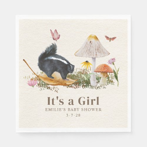 Little Stinker Woodland Skunk Girl Baby Shower Napkins