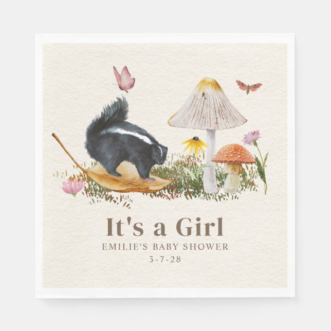 Little Stinker Woodland Skunk Girl Baby Shower Napkins (Front)