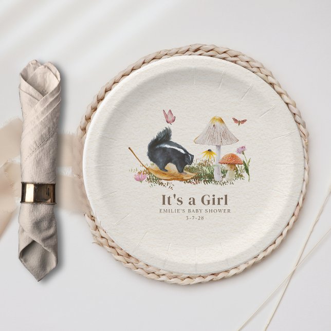 Little Stinker Woodland Skunk Girl Baby Shower Paper Plates (Creator Uploaded)