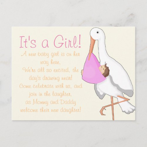 Little Stork Its a Girl Announcement Postcard