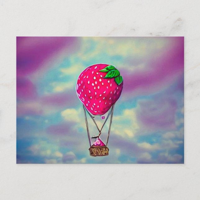 Little Strawberry Hot Air Balloon Postcard (Front)