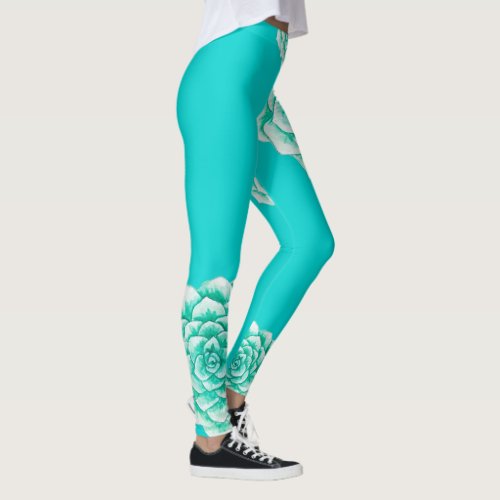 Little Succulent Light Teal Art Leggings