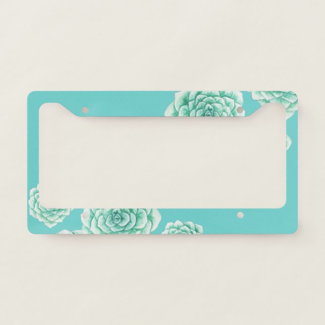 Little Succulent Light Teal Art License Plate Frame (Front)