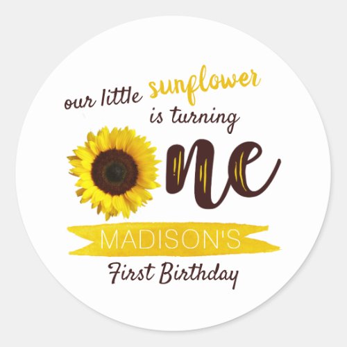 Little Sunflower 1st Birthday Classic Round Sticker