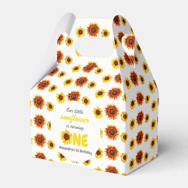 Little Sunflower 1st Birthday Favor Boxes (Front Side)