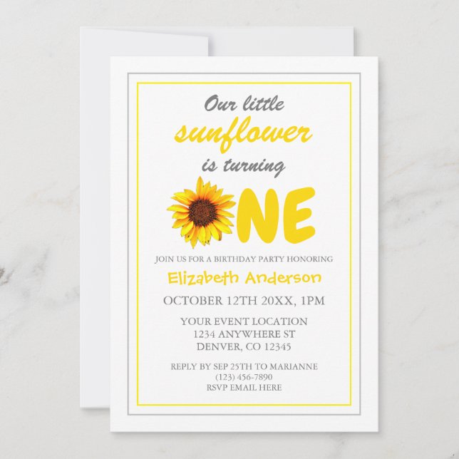 Little Sunflower 1st Birthday Invitation (Front)