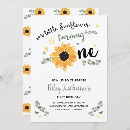 Little Sunflower 1st Birthday Invitation