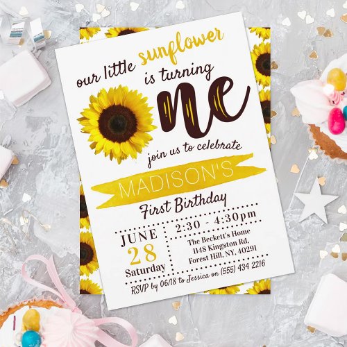 Little Sunflower 1st Birthday Invitation