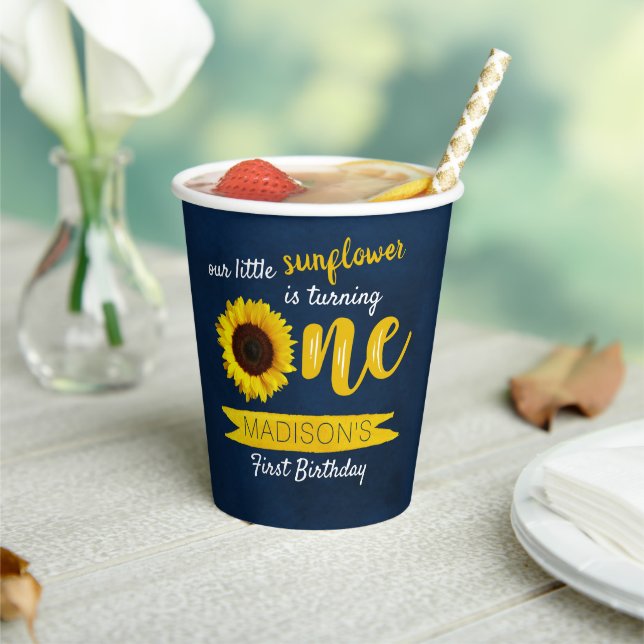 Little Sunflower 1st Birthday Paper Cups (Insitu)