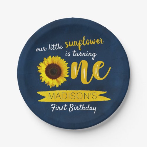 Little Sunflower 1st Birthday Paper Plate