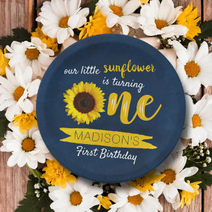 Little Sunflower 1st Birthday Paper Plate