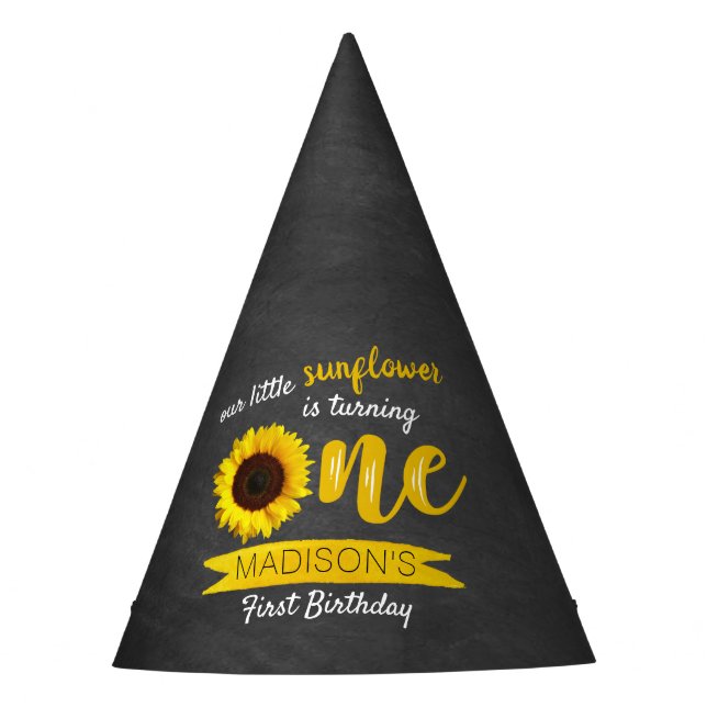 Little Sunflower 1st Birthday Party Hat (Front)