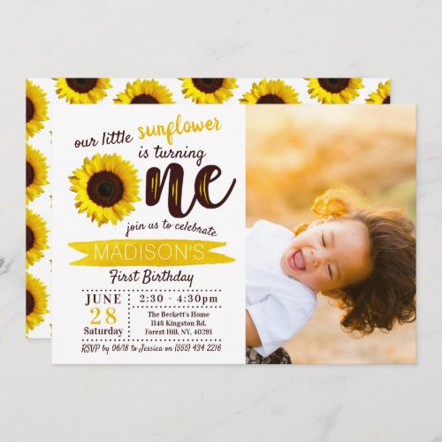 Little Sunflower 1st Birthday Photo Invitation