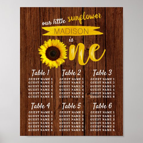 Little Sunflower 1st Birthday Seating Chart