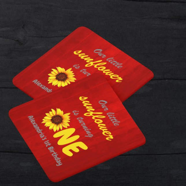 Little Sunflower 1st Birthday Square Paper Coaster (Creator Uploaded)