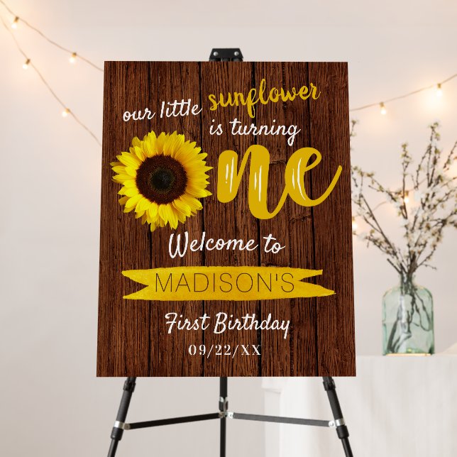 Little Sunflower 1st Birthday Welcome Foam Board (In Situ (Stand))
