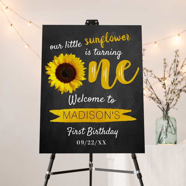 Little Sunflower 1st Birthday Welcome Foam Board (In Situ (Stand))