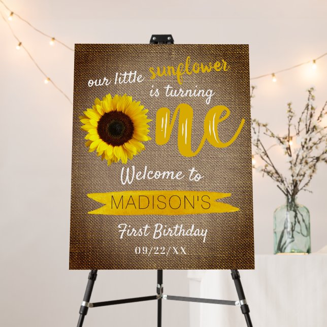 Little Sunflower 1st Birthday Welcome Foam Board (In Situ (Stand))