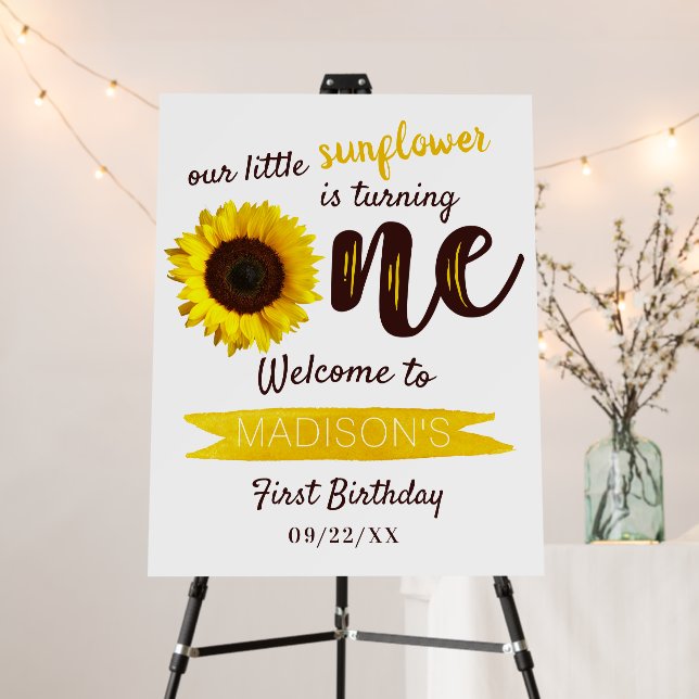 Little Sunflower 1st Birthday Welcome Foam Board (In Situ (Stand))