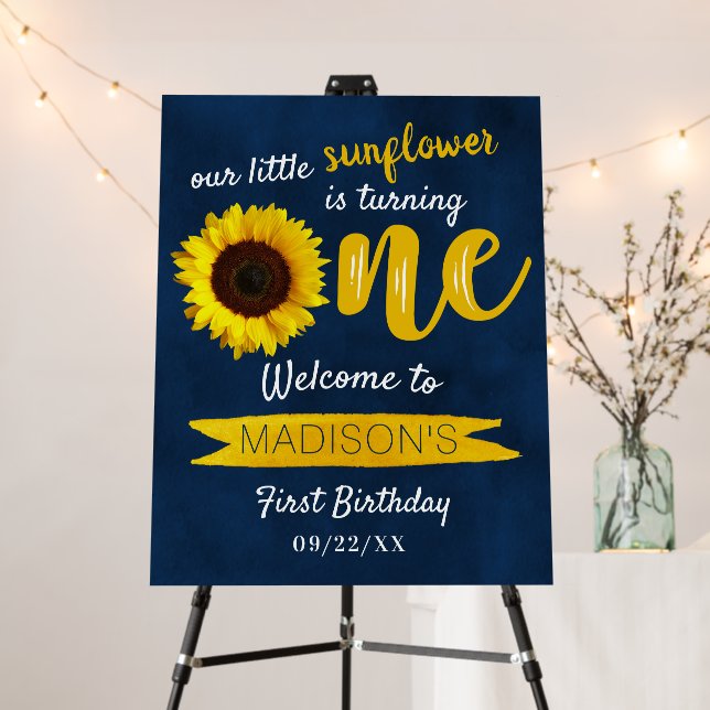 Little Sunflower 1st Birthday Welcome Foam Board (In Situ (Stand))
