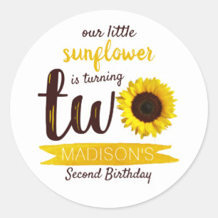 Little Sunflower 2nd Birthday Classic Round Sticker