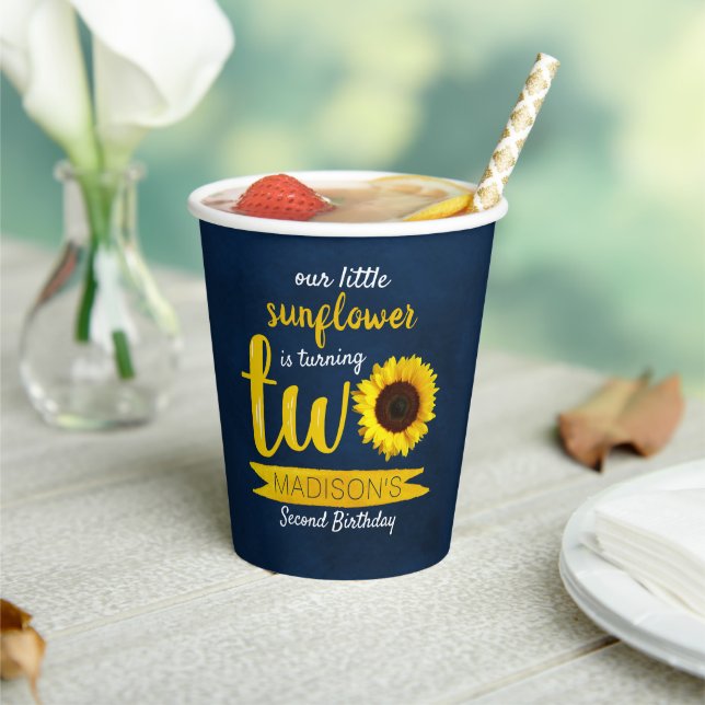 Little Sunflower 2nd Birthday Paper Cups (Insitu)