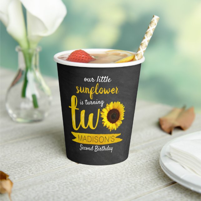 Little Sunflower 2nd Birthday Paper Cups (Insitu)