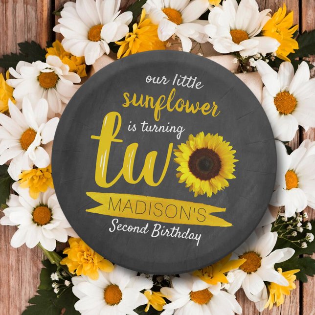 Little Sunflower 2nd Birthday Paper Plate (Creator Uploaded)