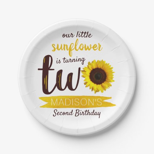Little Sunflower 2nd Birthday Paper Plates