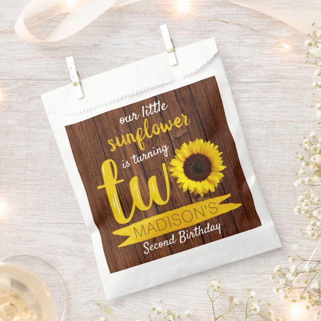 Little Sunflower 2nd Birthday Party Favor Bag (Clipped)