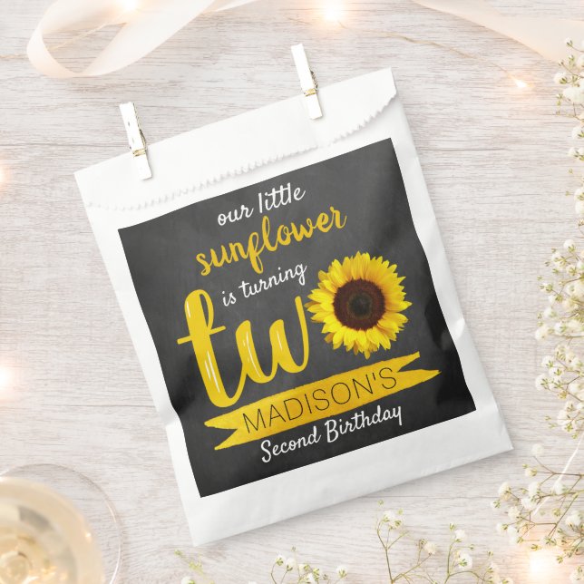 Little Sunflower 2nd Birthday Party Favor Bag (Clipped)
