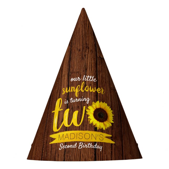 Little Sunflower 2nd Birthday Party Hat (Front)