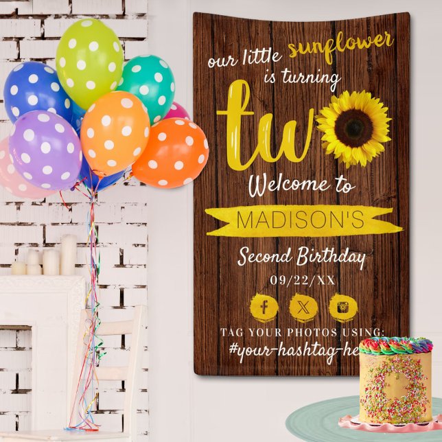 Little Sunflower 2nd Birthday Party Welcome Banner (Creator Uploaded)