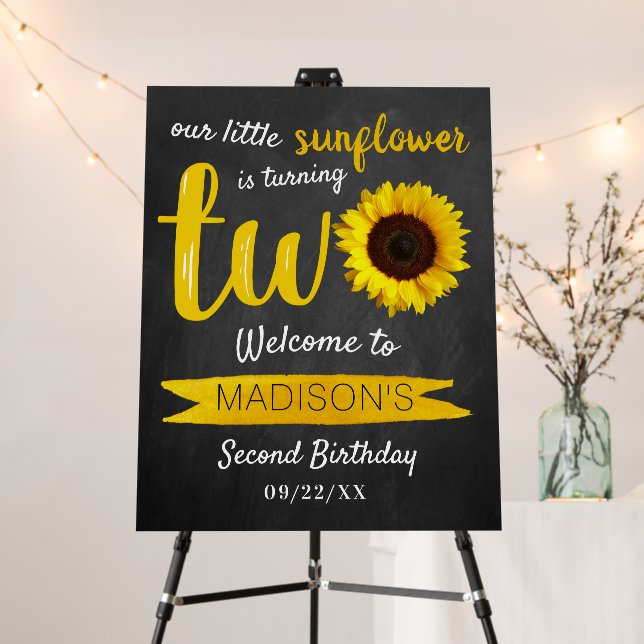 Little Sunflower 2nd Birthday Party Welcome Foam Board (In Situ (Stand))