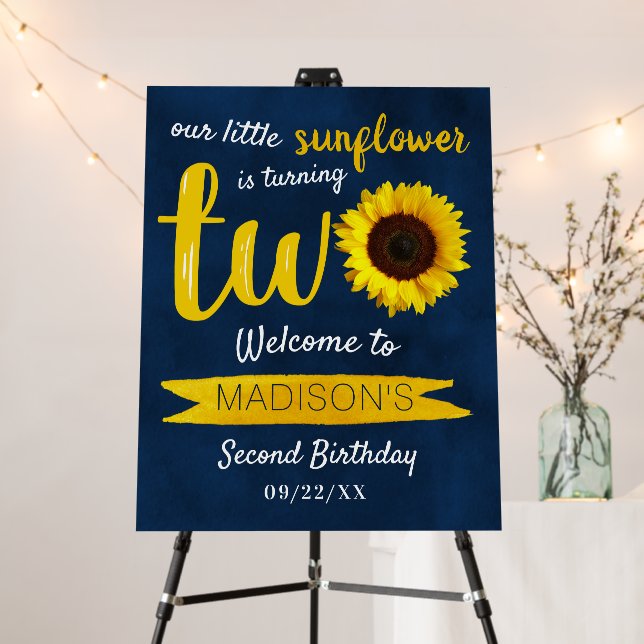 Little Sunflower 2nd Birthday Party Welcome Foam Board (In Situ (Stand))