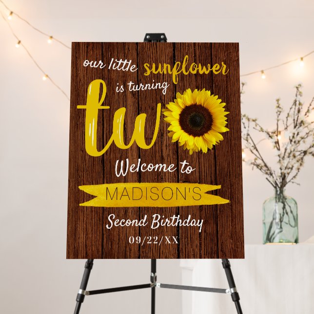 Little Sunflower 2nd Birthday Party Welcome Foam Board (In Situ (Stand))