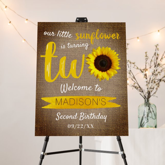 Little Sunflower 2nd Birthday Party Welcome Foam Board (In Situ (Stand))