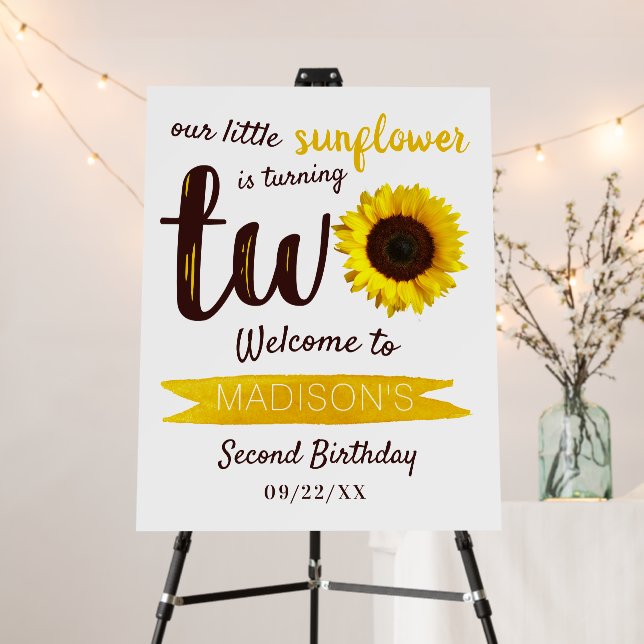 Little Sunflower 2nd Birthday Party Welcome Foam Board (In Situ (Stand))
