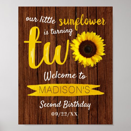 Little Sunflower 2nd Birthday Welcome Sign