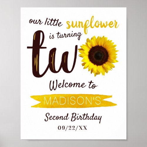Little Sunflower 2nd Birthday Welcome Sign