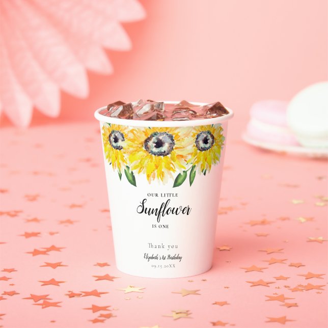 Little Sunflower Birthday One First Elegant Yellow Paper Cups (Insitu)