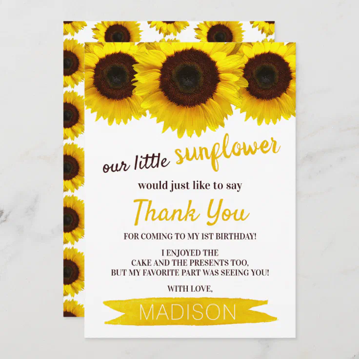 Rustic Vintage White Personalised Sunflower Wedding Thank You Cards 